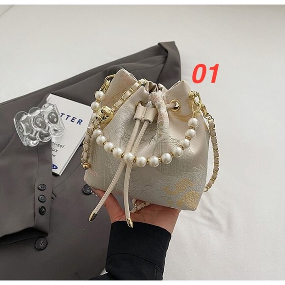 Embroidered Floral Pearl Handle Drawstring Bag - Picture 12 of 16